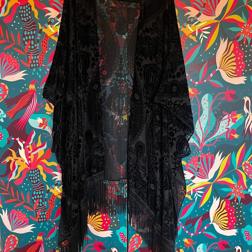 Torrid Black Fringe Kimono